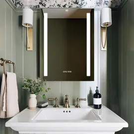 PonteSino HOKO LED Badezimmerspiegel 50x70 cm – beschlagfreier Wandspiegel mit Digitaluhr – stufenlos dimmbar – Speicherfunktion – Hannover - Transparent