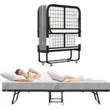 Hengda 90x200cm Gästebett Klappbett bis 150kg, auf Rädern, mit Matratze und Schutzhülle - Grau