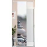 Gardinenbox 2er Set Schiebegardine Flächenvorhang Wildseide Optik und Voile Paneel, 245x45, Steine Grau, 80400