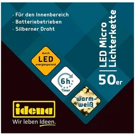 IDENA Lichterkette 50 LED Micro silber