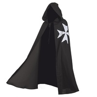 BLESSUME Ritter Kostüm Hospitaller LARP Cospaly, Schwarz Cloak mit Weißes Kreuz (Schwarz 2)