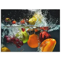 ARTland Spritzschutz Küchenrückwand aus Alu für Küche Herd Spüle 70x50 cm (BxH) mit Motiv Essen Obst Früchte unter Wasser Erbeeren Trauben Orange S6JP