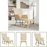 Schaukelsessel mit Hocker Creme Stoff - Schaukelstuhl - Sessel - Lounge Chair - Creme Sofa - Gemütlicher Stuhl - The Living Store