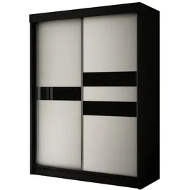 altdecor Kleiderschrank mit Lacobel-Schiebetüren, kugelgelagerte Führungsschienen und Aluminium- Leisten 120 cm Schwarz / Weiß / Lacobel Schwarz - Schwarz/Weiß