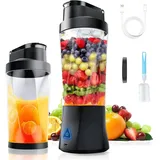 AIMAX Akku-Smoothie-Maker Tragbarer Mixer 700ml Mini Standmixer to Go - 6 Klingen Smoothie Maker, USB Shaker Bottle für Saft, für Küche, Reise, Büro, Fitness, Camper schwarz