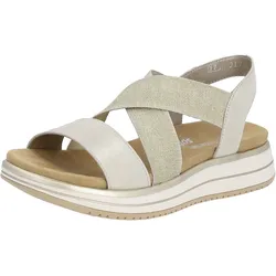 Riemchensandale REMONTE, Damen, Gr. 42, beige (hellbeige, goldfarben), Veloursleder, sportlich, Schuhe, Sommerschuh, Sandalette, Keilabsatz, mit praktischem Gummizug