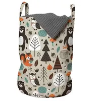 ABAKUHAUS Kindergarten Waldtiere und Botanik, Wäschekorb mit Griffen Kordelzugverschluss