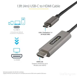 Startech Startech.com 4m USB-C auf HDMI Kabel 4K 60Hz mit HDR10 - Ultra HD Video Adapter Kabel - DP 1.4 Alt Mode HBR3 (CDP2HDMM4MH)