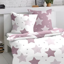 Traumschlaf Biber Sterne Lila 200 x 220 cm + 2 x 80 x 80 cm