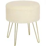 Woltu Sitzhocker mit Stauraum runder Fußhocker Teddy-Fleece Metallbeine beige - Woltu