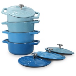 Navaris Topf-Set Mini Cocotte Topf Set - 4x Bratentopf klein mit Deckel Bräter Brattopf, (4-tlg), Mini Cocotte Topf Set - 4x Bratentopf klein mit Deckel Bräter Brattopf blau