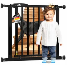 Kidiz Schutzgitter für Treppen Tür, Auto Close Kindertreppengitter ohne Bohren 90° Stop, Absperr Türschutzgitter, schwenkbare Trennwand, Treppenschutzgitter, Klemmen