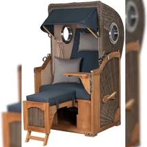 Mr. Deko Strandkorb Komplettset - bene living - Ammersee Single Teak - PE grau - Modell 593 - inkl. Liftersystem
