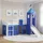 Homestyle4u Hochbett mit Rutsche, Turm und Vorhang blau