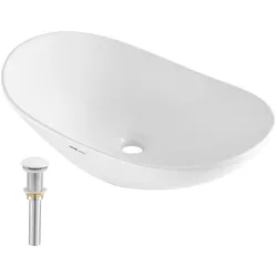 VEVOR Modernes Keramik-Waschbecken Bad Aufsatzwaschbecken Oval 592x361x158mm