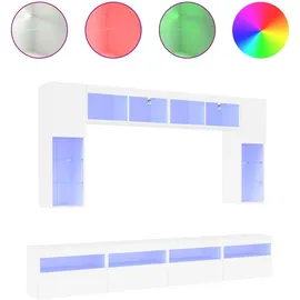 vidaXL 8-tlg. TV-Wohnwand mit LED-Leuchten Weiß