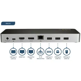 Startech Dual Monitor USB C Dock - Pd USB-C 4 Ports), Dockingstation / USB Hub, Schwarz, Silber