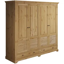 otto home Kleiderschrank OTTO HOME "Rauna, aus massiver Kiefer, 4-türig, mit Lamellen und Kassetten", beige (natur), B:203cm H:183cm T:61cm, Massivholz, Schränke, Kleiderschrank, FSC zertifiziertes Massivholz (Kiefer), robuste Qualität