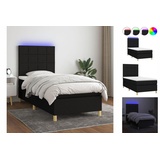 vidaXL Boxspringbett mit Matratze & LED Schwarz 100x200 cm Stoff