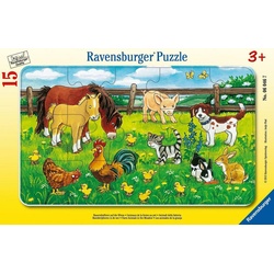 Ravensburger Puzzle Bauernhoftiere auf der Wiese. Rahmenpuzzle 15 Teile, 15 Puzzleteile