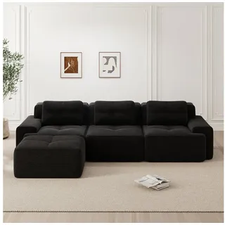 HAUSS SPOLE Loungesofa mit Tiefem Sitz,Dreisitzer aus Cord,Relaxsofa mit einer Hocker,Schwarz schwarz