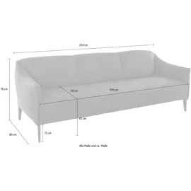W.Schillig 3-Sitzer "sally Design-Sofa, Loungesofa, bequem, schmale Armlehnen, Breite 224cm", grau (eisgrau z59), B:224cm H:78cm T:84cm, Longlife Xtra-Leder Z59: Glattleder mit modischer Prägung. Hautstärke 0, 9 - 1, 1 mm.