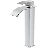 FORIOUS Wasserhahn Bad,Wasserfall Waschtischarmatur Einhandmischer Armatur Waschbecken mit Auslauf Höhe 220 MM,Wassersparend, Energiesparend,Chrom