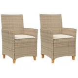 vidaXL Gartenstühle mit Kissen 2 Stk. Beige Poly Rattan Massivholz