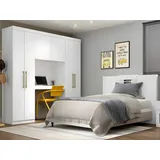 Bettüberbau mit 6 Türen, Kleiderschrank & Stauraum - L. 200 cm - Weiß - ANTERO