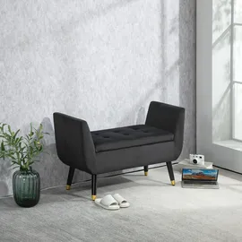 Homcom Sitzbank mit Stauraum Armlehnen Polsterbank mit Samtoptik, Sitztruhe mit Holzbeine, Truhenbank für Wohnzimmer Schlafzimmer Flur 107 x 42 x 65 cm, Esszimmer, Bänke, Sitzbänke