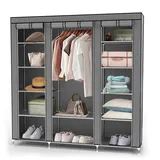 Intirilife Faltschrank 150x175x45 cm in ASCH GRAU - mit Reißverschluss Stoffschrank Kleiderschrank mit Kleiderstange, Fächern und Seitentasche - Camping Steckschrank Textil 45x175x150 Schlafzimmer, Kleiderschränke,