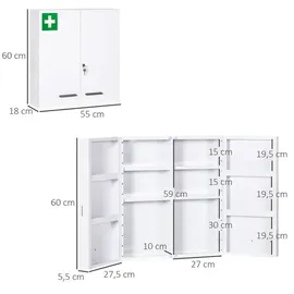 kleankin Medizinschrank 2-türiger apothekerschrank Arzneischrank Wandmontage