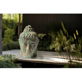 deluke Buddhakopf CELO Kunststoff Kupfer-Grün 110x76x76cm Gartendeko Outdoor Indoor Dekoration Budda
