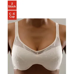 Minimizer-BH PETITE FLEUR, Damen, Gr. 95, Cup E, rosa (puder, schwarz), Spitze, Obermaterial: 90% Polyamid, 10% Elasthan, BHs BH Minimizer-BH BH-Set Unterwäsche Bügel-BH DekolletéFormer, mit Bügel und schöner Stickerei