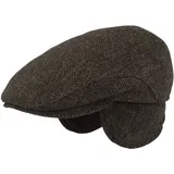 Herren Winter Schiebermütze mit Ohrenklappen | Flatcap | Schirmmütze – aus 100% Wolle im Fischgrat Design – mit ausklappbarem Ohrenschutz - Hautfreundlich & Bequem, 58, Grau - 58