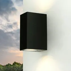 Licht-Erlebnisse Außenwandleuchte AALBORG Schwarz Up Down Design eckig IP44 Wandstrahler Balkon Garten, CX122217E