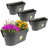 GarPet 4x Geländerkasten Balkon mit Wasserspeicher Blumentopf Zaun Blumenkasten Geländer Balkontopf Balkonkasten Anthrazit
