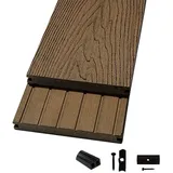 Woodstore24 Terrassendielen WoodoMalta WPC Massivdiele in 3D-Holzoptik für Terrasse & Balkon braun, (2,4m L x 14,6cm B x 1,8cm Stärke, Bodenbelag Komplettset mit Unterkonstruktion, Clip-Befestigung), Holzoptik, Klicksystem, Außenbereich, Gastronomie geeignet, wetterfest