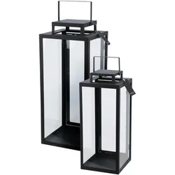 2tlg Metall Laternen Set Schwarz Gartenlaterne Windlicht H50/40cm
