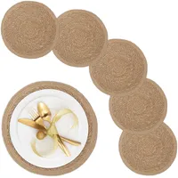 Relaxdays Tischset 6-teilig, für Esstisch, aus Wasserhyazinthe, Platzdecken, runde