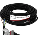 siwitec Erdkabel NYY-J 5x4 mm2, Starkstromkabel PVC Erdleitung in schwarz, exakt zugeschnittene Meterware in Profi-Qualität, Länge (aktuelle Auswahl) = 6 Meter