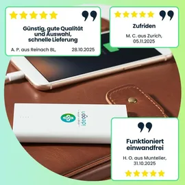 ideoon Kompakte Powerbank USB-C (4.000mAh) – Ultra-Slim Powerbank mit fest integriertem Kabel & Adapter – Mobiler Akku-Boost