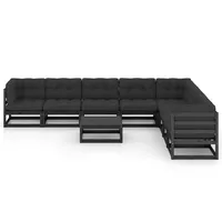 vidaXL 9-tlg Garten-Lounge-Set mit Kissen Schwarz Massivholz Kiefer