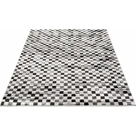 Carpet City Teppich Modern Karo-Look - 160x225 cm Grau Meliert - Kurzflor Teppiche Wohnzimmer