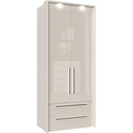 PLACES OF STYLE Drehtürenschrank PLACES OF STYLE "Piano, inklusive Rahmen und Beleuchtung, soft-close-Funktion", beige (beige hochglanz), B:97cm H:226cm T:60cm, Spanplatte, Schränke, Drehtürenschrank, beige oder weiß, UV lackiert, Hochglanzfronten, FSC-zertifiziert
