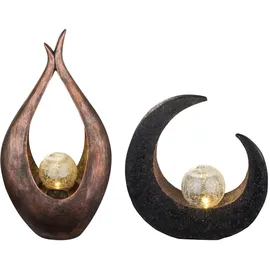 GLOBO Solarlampe Gartendeko Skulptur LED Mondsichel Solarleuchte Garten, Glaskugel Crackle, 2er Set