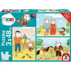 SCHMIDT SPIELE 56415 Puzzle Bobo Siebenschläfer Auf ins Abenteuer, 3 x 48 Teile