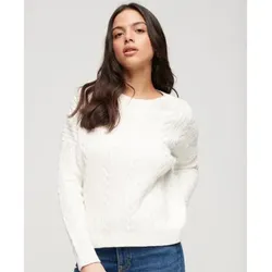 Superdry für Damen. W6110542A Gestrickter Zopfpulli mit Rundhalsausschnitt und überschnittenen Schultern weiß (XL), Lässig, Baumwolle