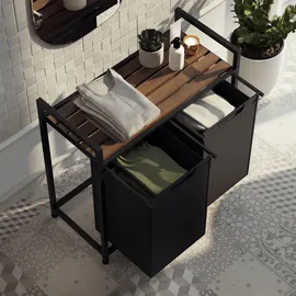 Tectake tectake® Wäschesortierer, Industrial-Style, 2 oder 3 ausziehbare Fächer, mit Ablage, höhenverstellbare Kunststofffüße