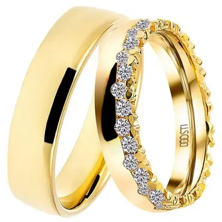 DOOSTI Trauring Schmuck Geschenk Silber 925 Trauring Ehering Partnerring LIEBE, wahlweise mit oder ohne Zirkonia gelb|goldfarben 50